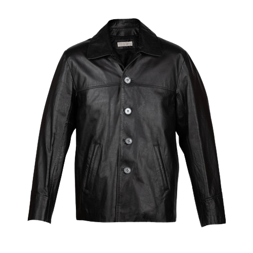 Campera de cuero 4 hojales con cuello negra